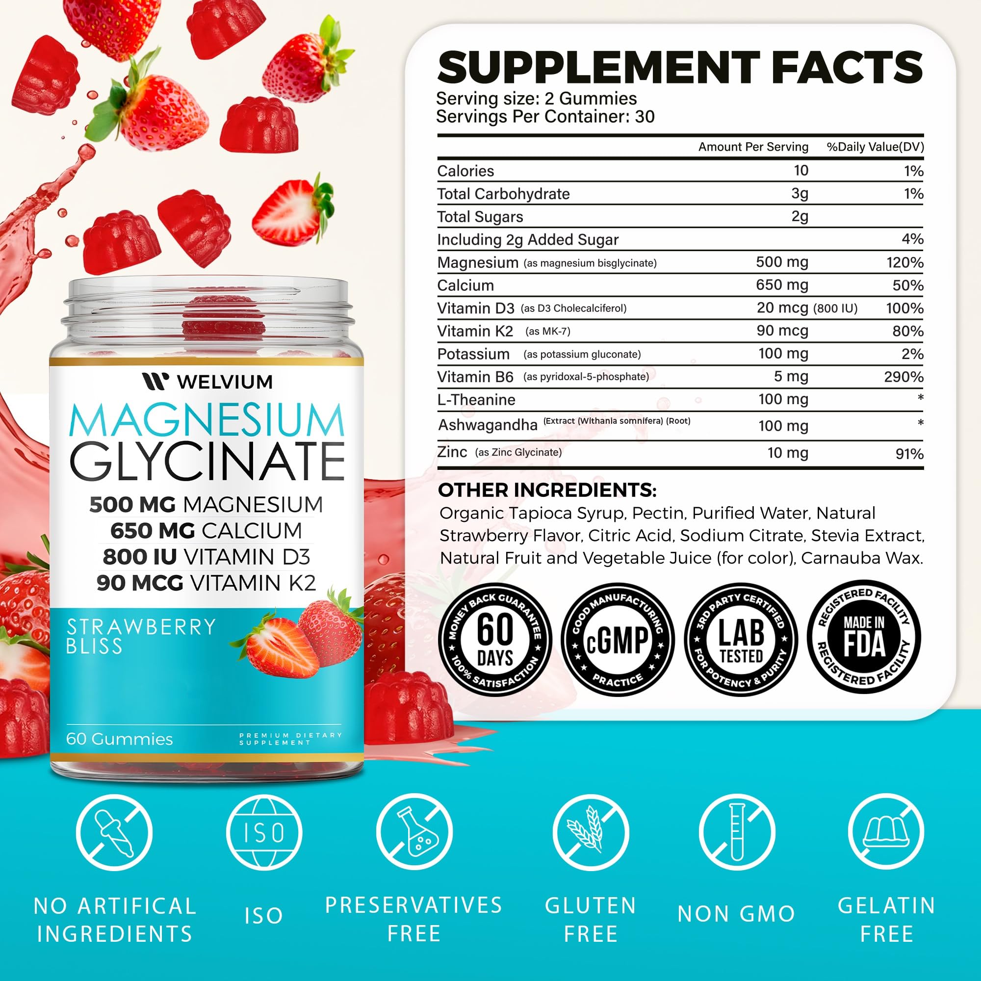 WELVIUM etiqueta de nutrientes enfocada, clarifica ingredientes clave