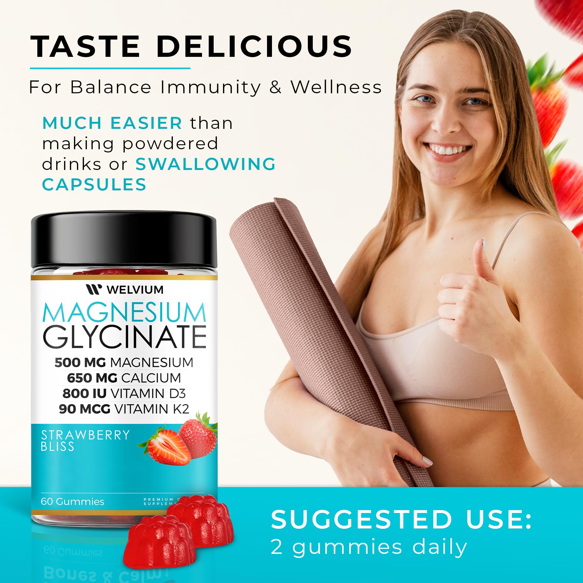WELVIUM gomitas en mano para mostrar tamaño y dosificación práctica