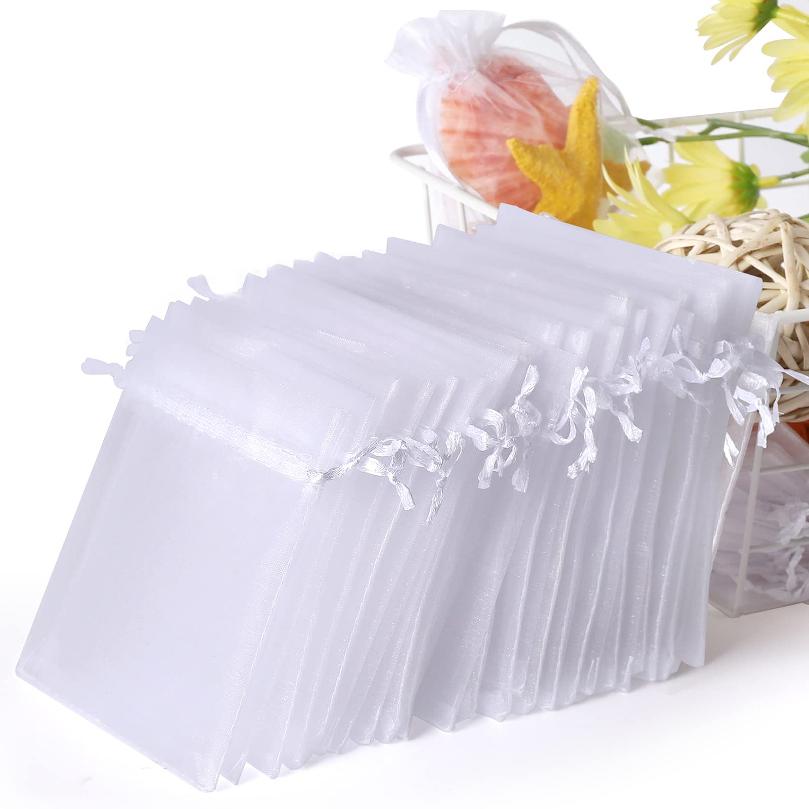 WenTao paquete frontal de 100 bolsas organza blancas para presentaciones elegantes
