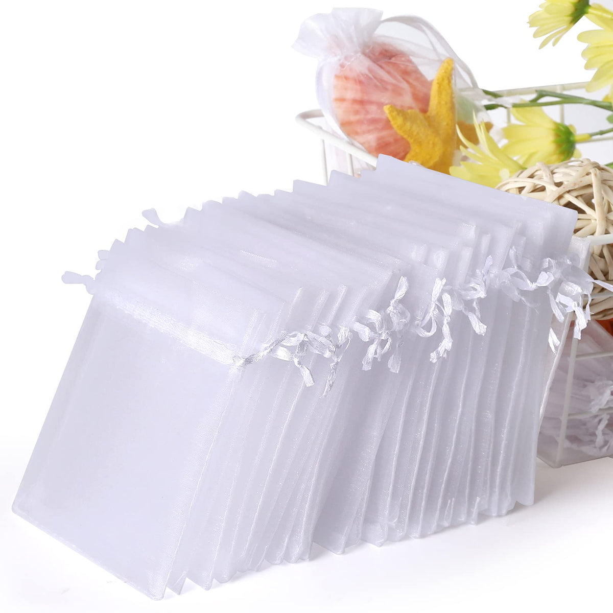 WenTao paquete frontal de 100 bolsas organza blancas para presentaciones elegantes