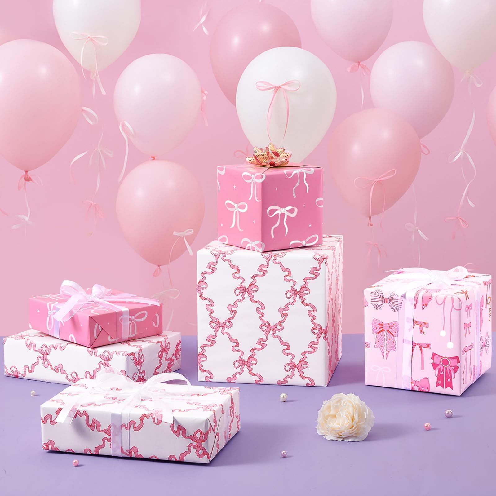 WERNNSAI patrón rosa claro con lazos, aporta delicadeza al regalo