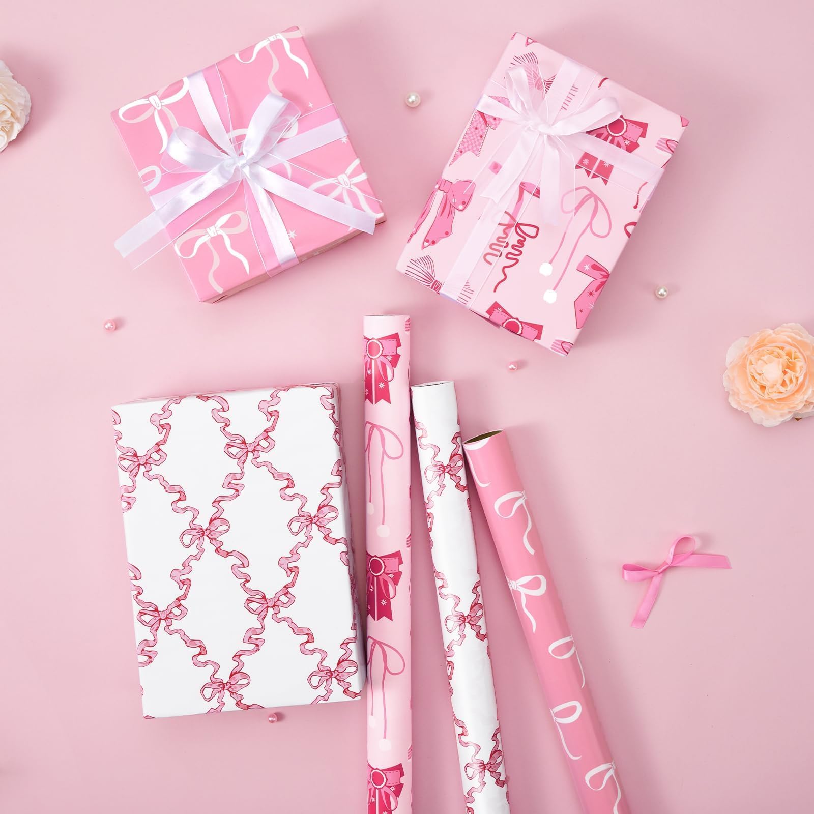 WERNNSAI patrón rosa oscuro con lazos, efecto vistoso y elegante