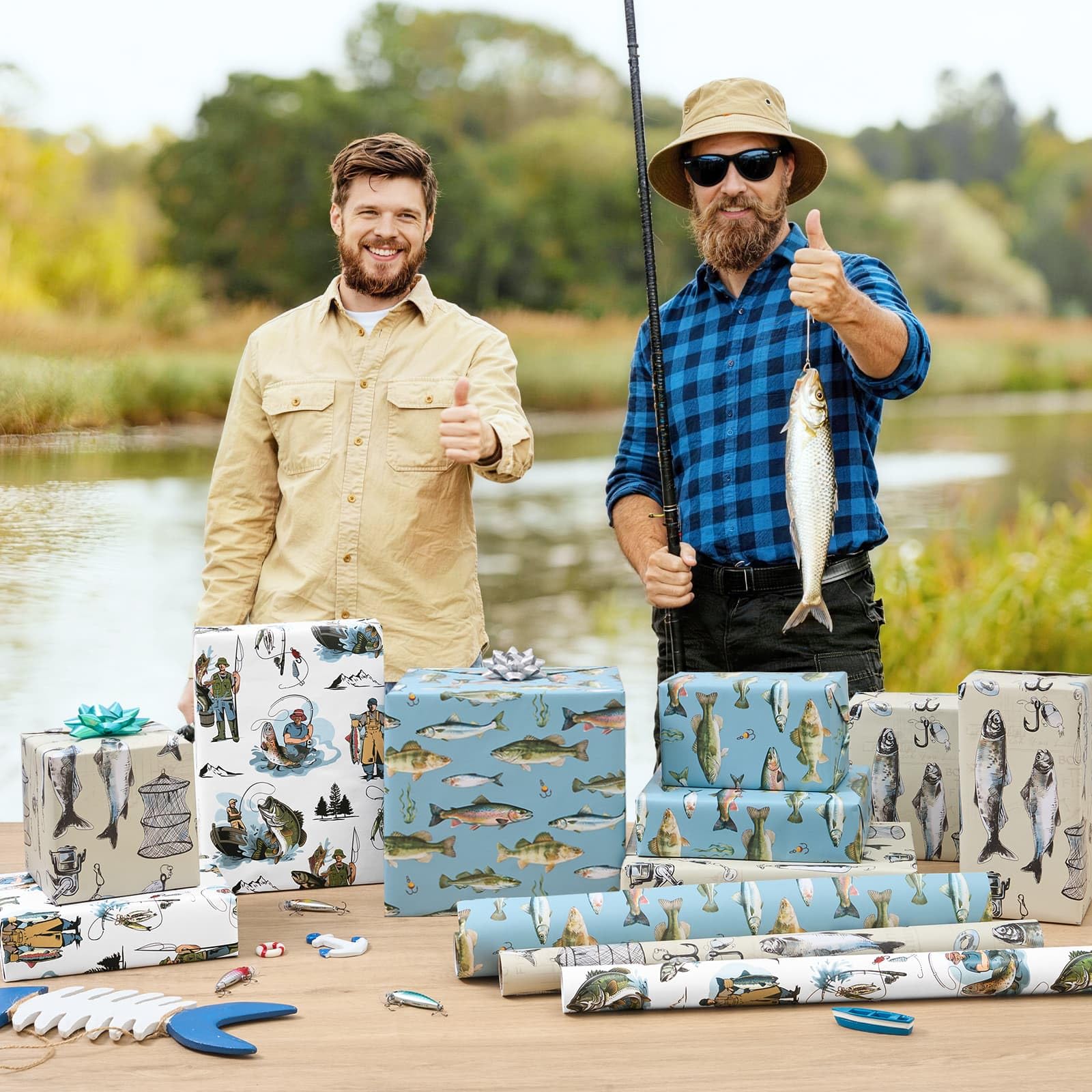 WERNNSAI mesa decorada con el papel de pesca como inspiración para fiestas temáticas