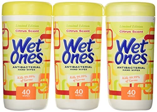Wet Ones envase frontal con aspecto limpio y aroma Tropical Splash, práctico y portátil