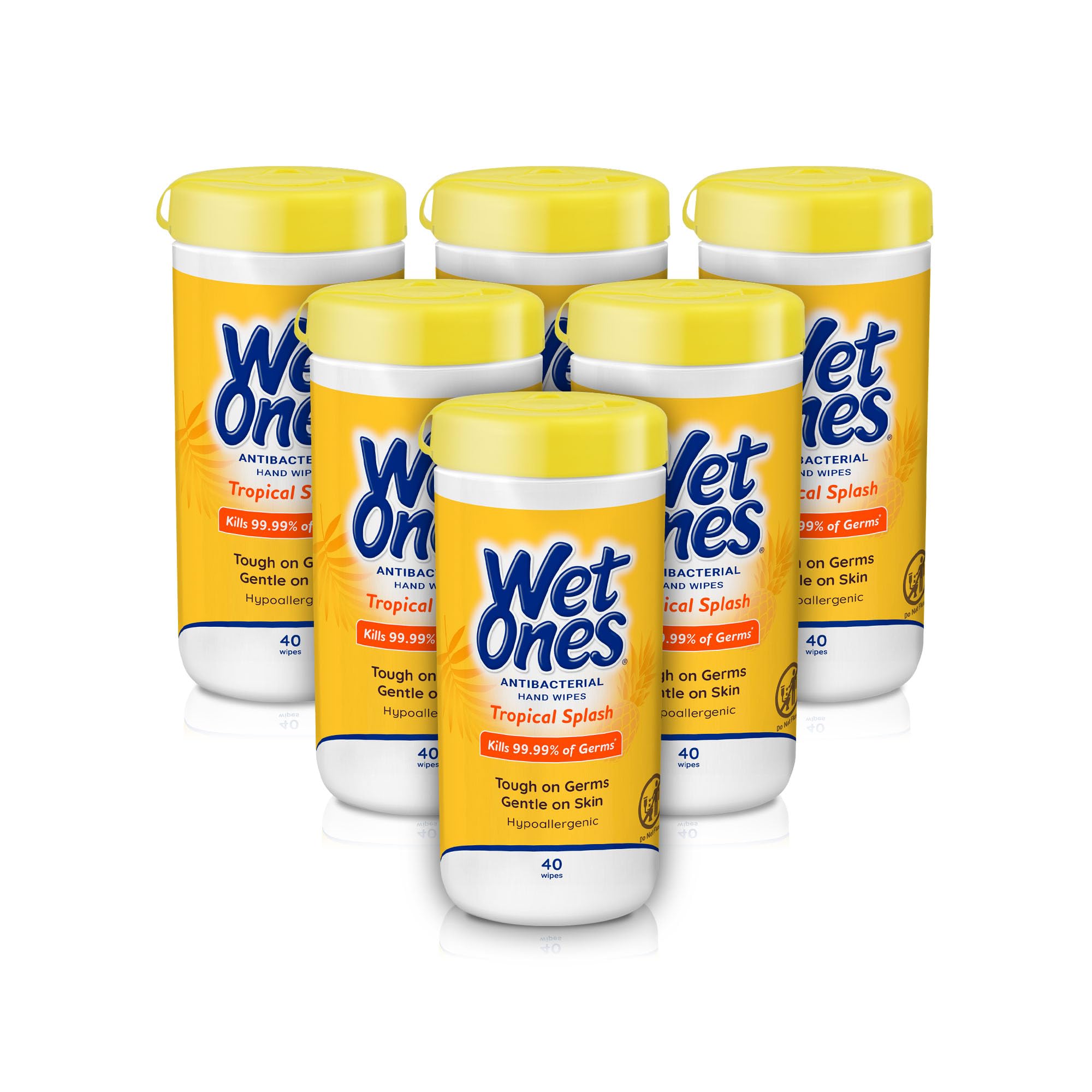 Wet Ones envase frontal Tropical Splash mostrando diseño y marca, limpieza rápida