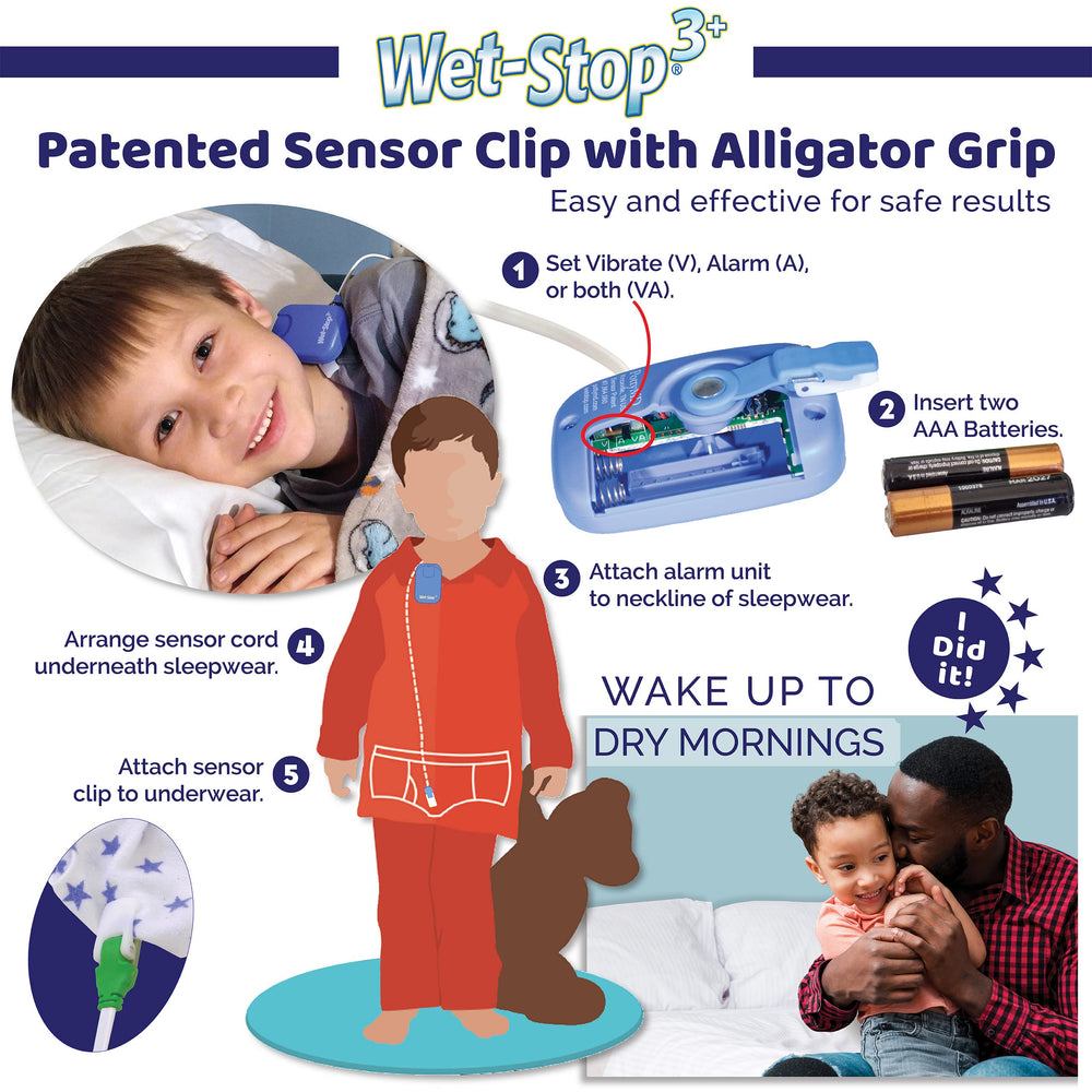 Wet-Stop en uso niño despierta con vibración y sonido efectivo