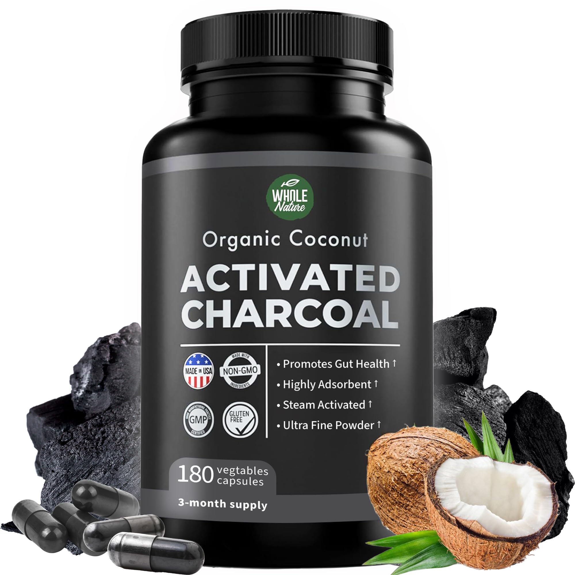 Whole Nature envase frontal mostrando 180 cápsulas y lista de beneficios