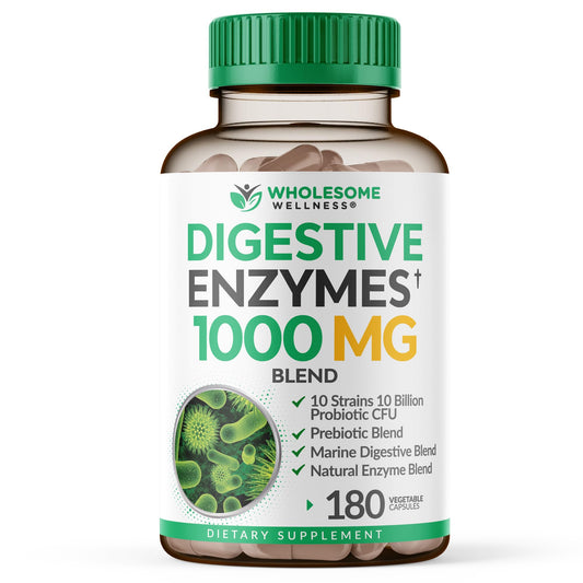 Wholesome Wellness envase frontal mostrando 180 cápsulas y beneficios