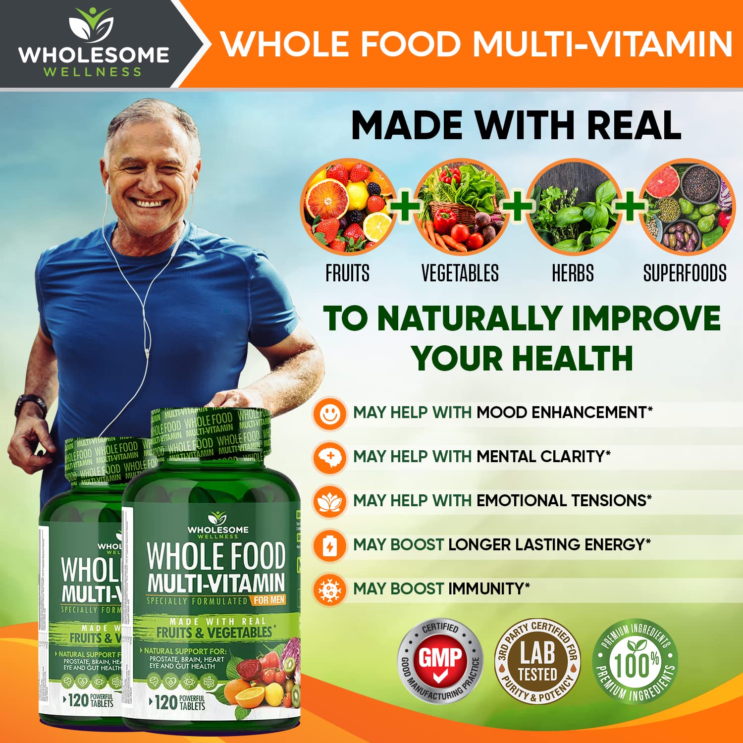 Wholesome Wellness surtido de frutas y verduras usadas como ingredientes reales