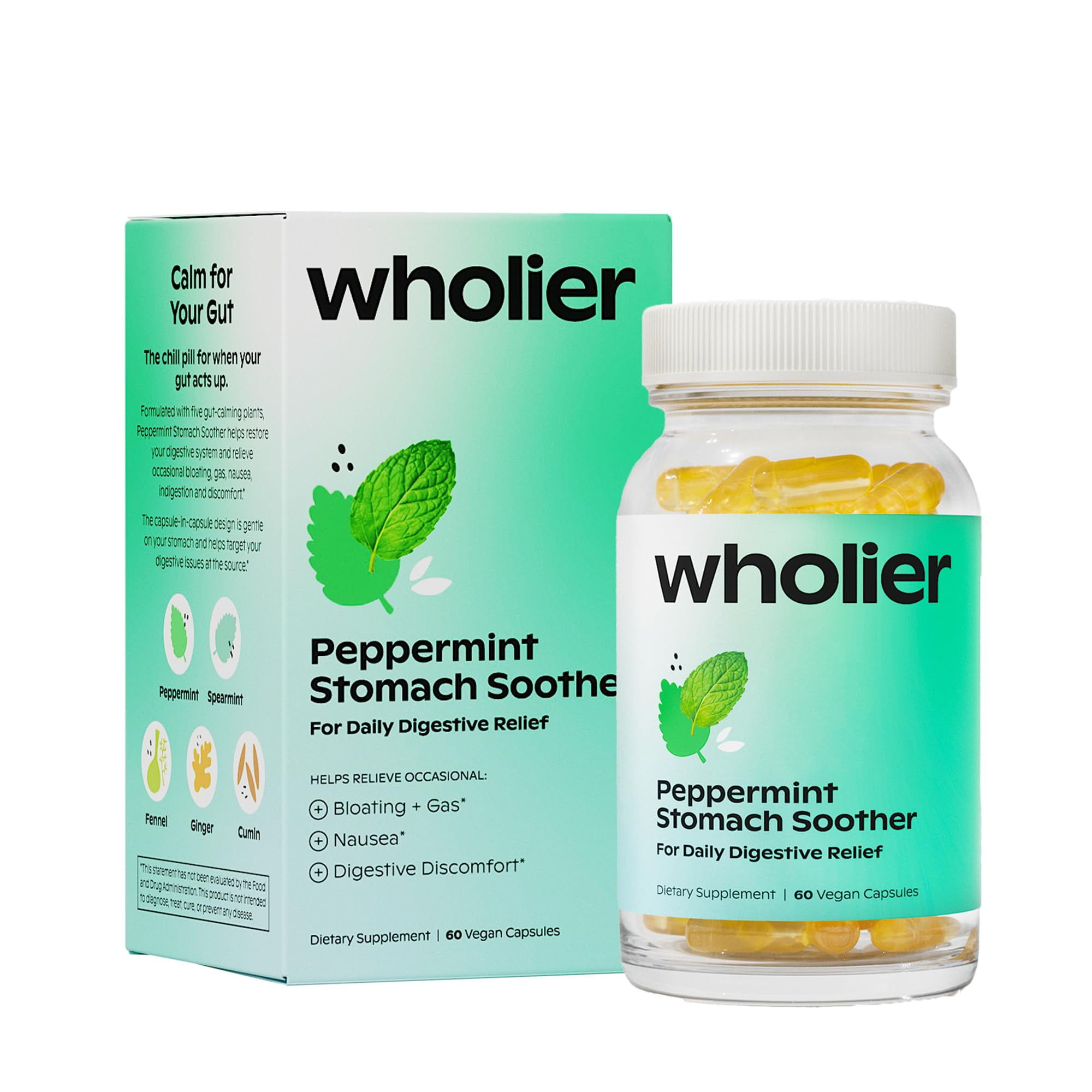 wholier frasco frontal mostrando etiqueta clara y beneficios digestivos