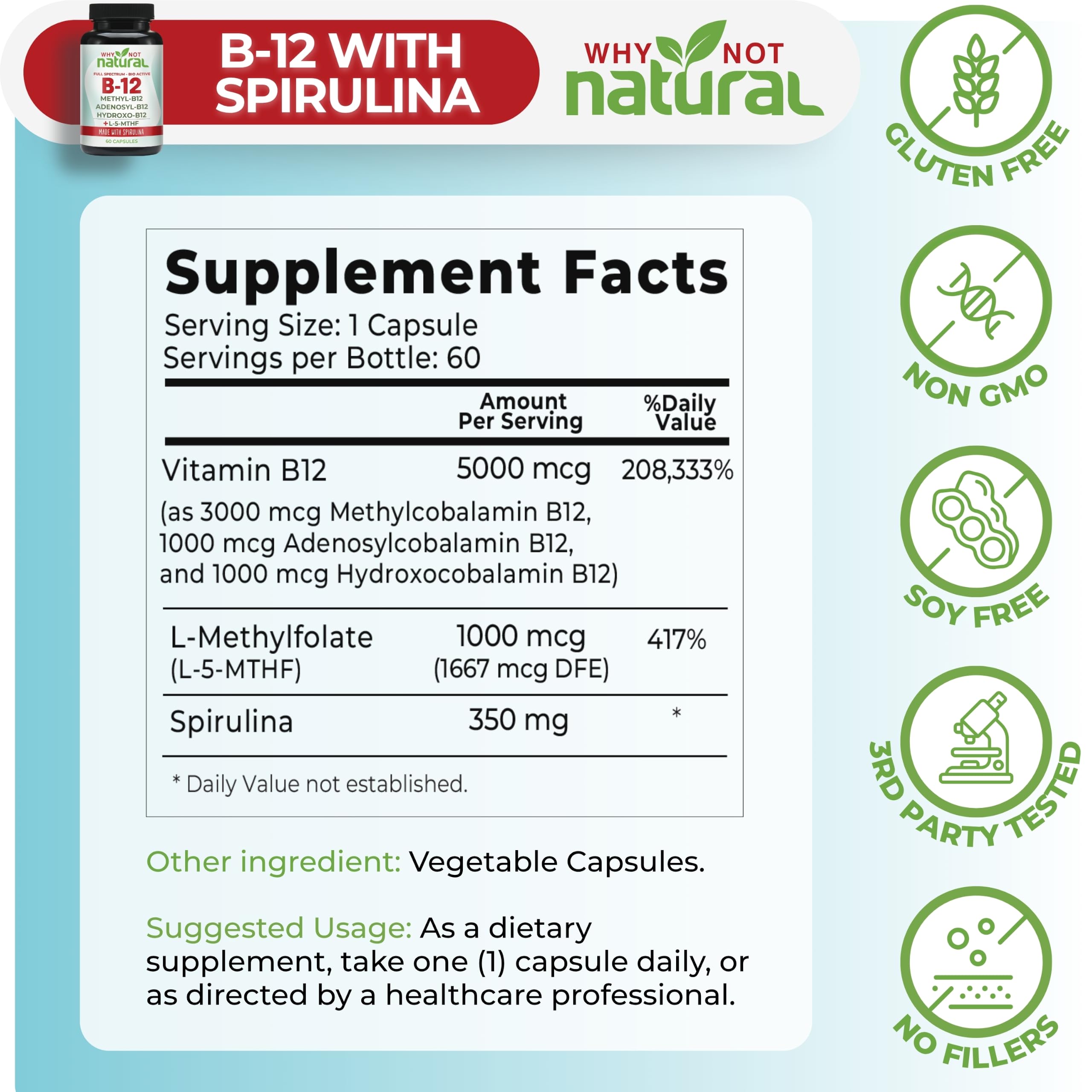 Why Not Natural polvo y espirulina como ingrediente único adicional visible