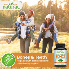 Etiqueta Why Not Natural destacando D3 10000 IU y K2 MK‑7 como ingredientes