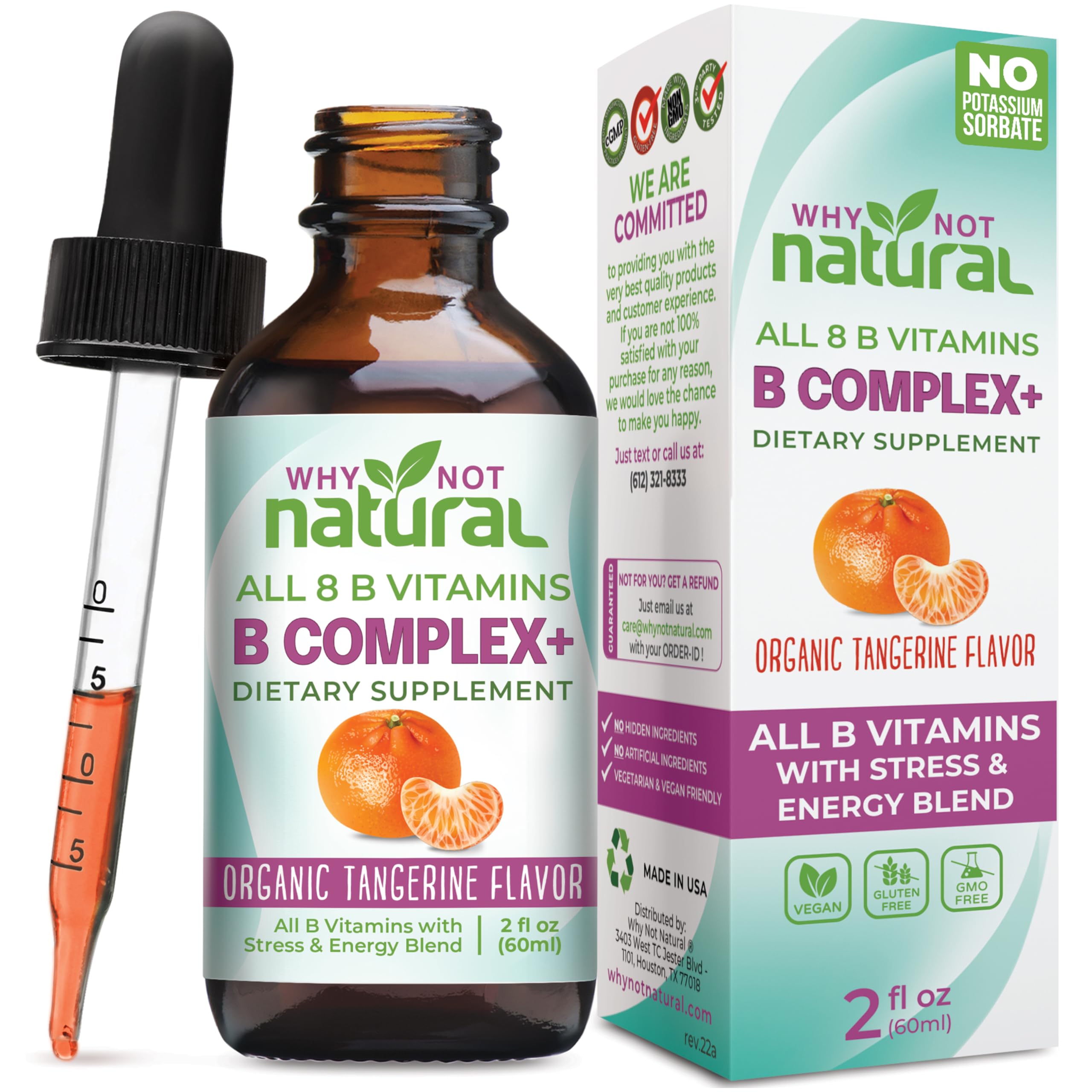 Why Not Natural envase frontal del Vitamin B Complex mostrando diseño y beneficio de absorción rápida