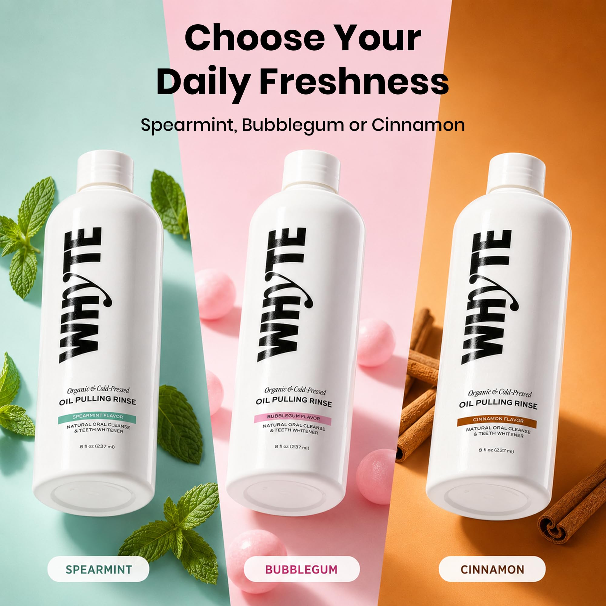 WHYTE primer plano de encías y dientes ilustrando la aplicación dirigida y suave