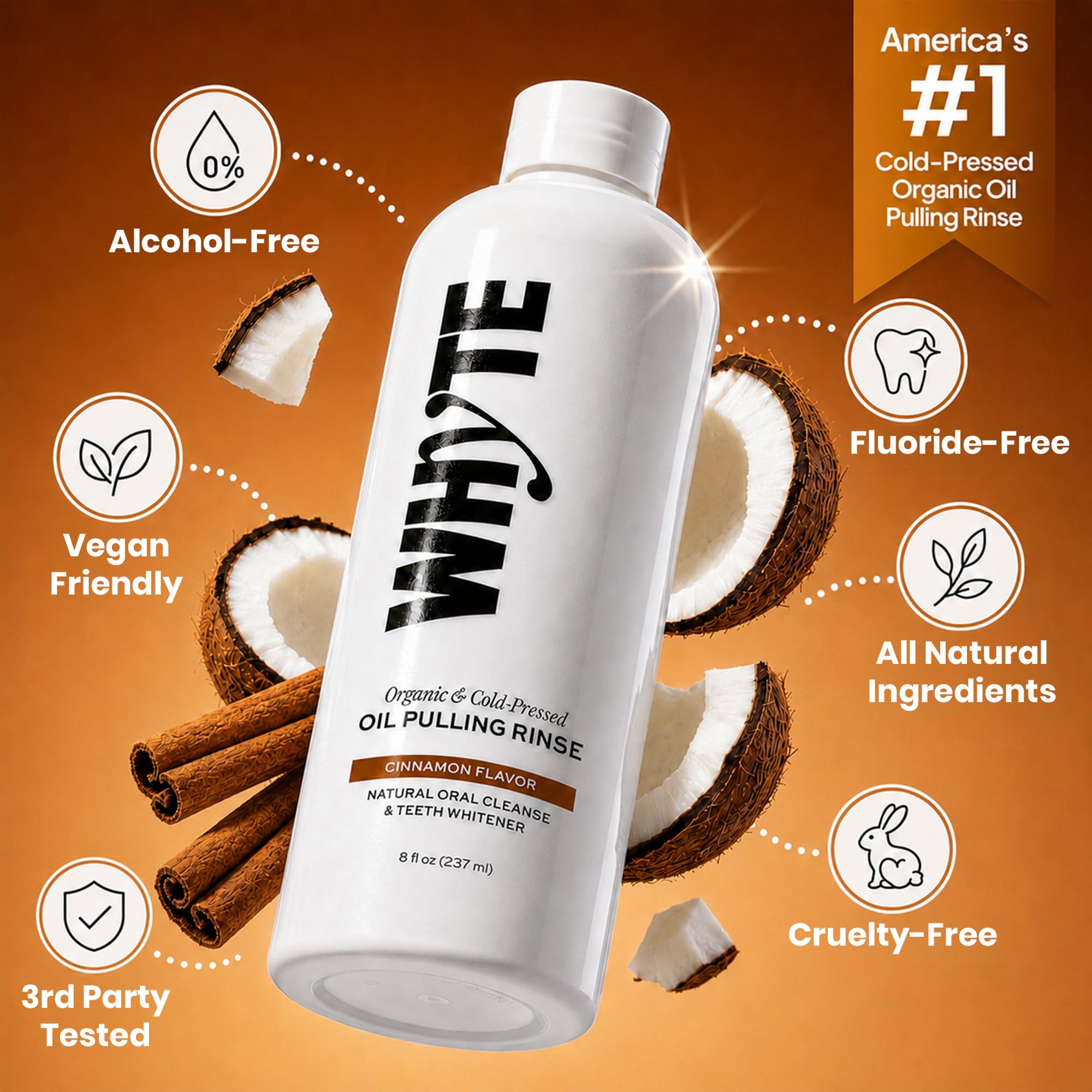 Whyte etiqueta con lista de ingredientes orgánicos y aceites esenciales