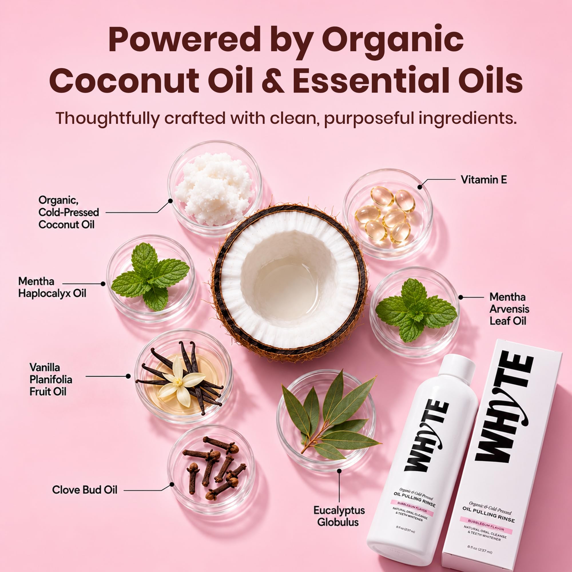 WHYTE etiqueta con lista de ingredientes claros para confianza del consumidor