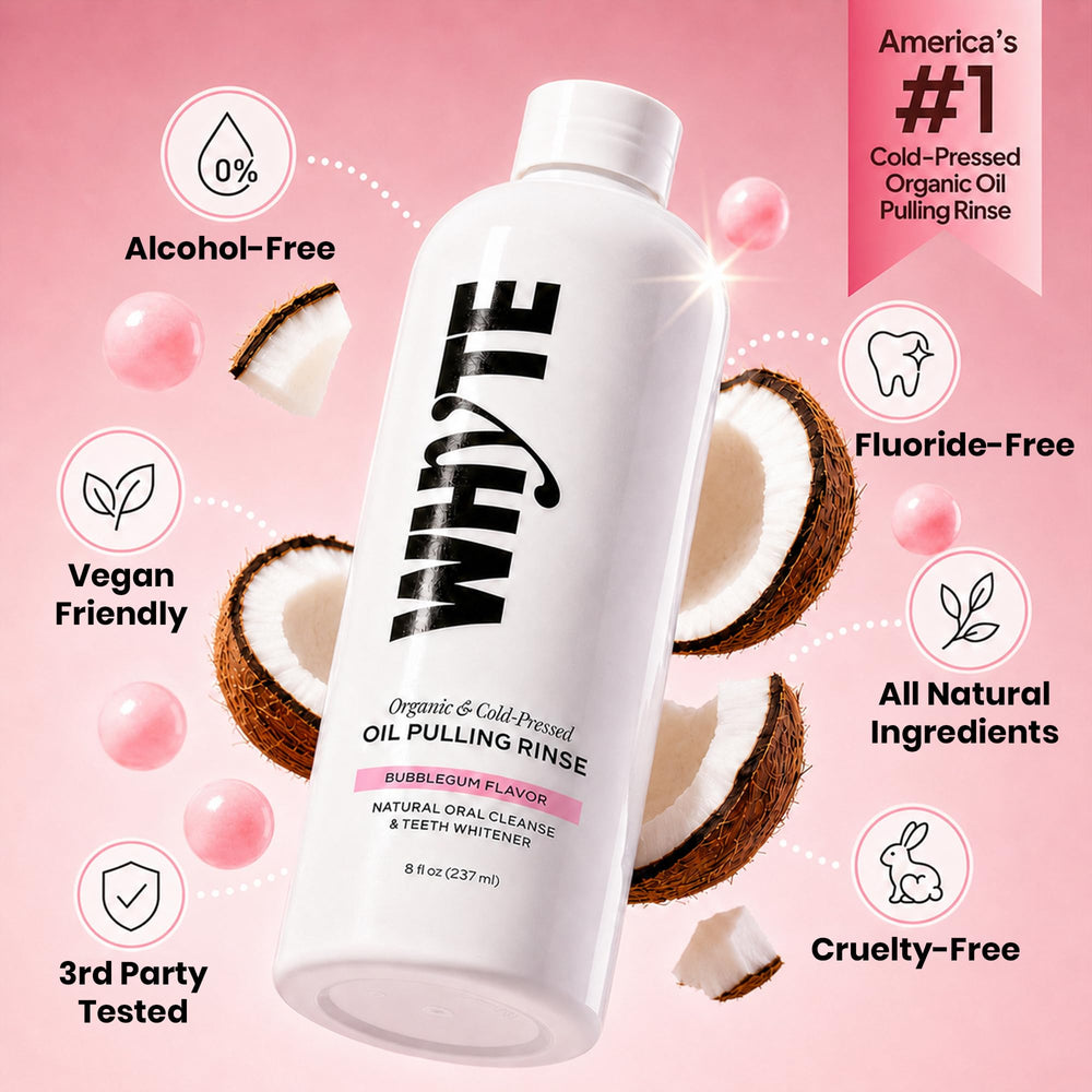WHYTE textura del aceite de coco orgánico resaltando pureza y apariencia ligera