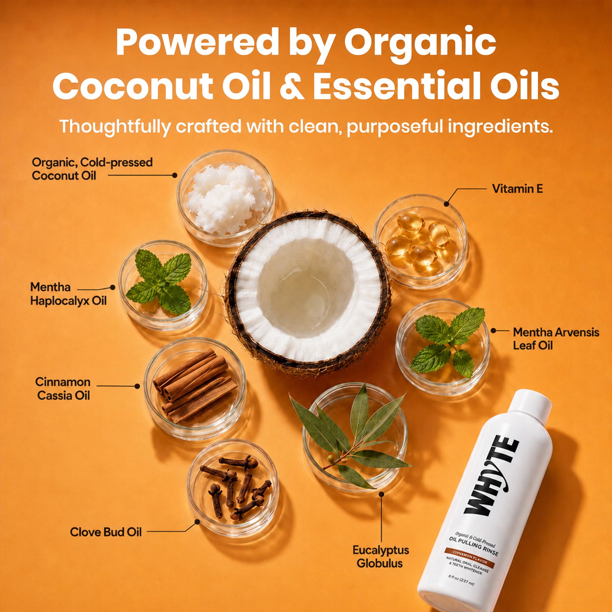 Whyte textura del aceite de coco prensado en frío para limpieza suave