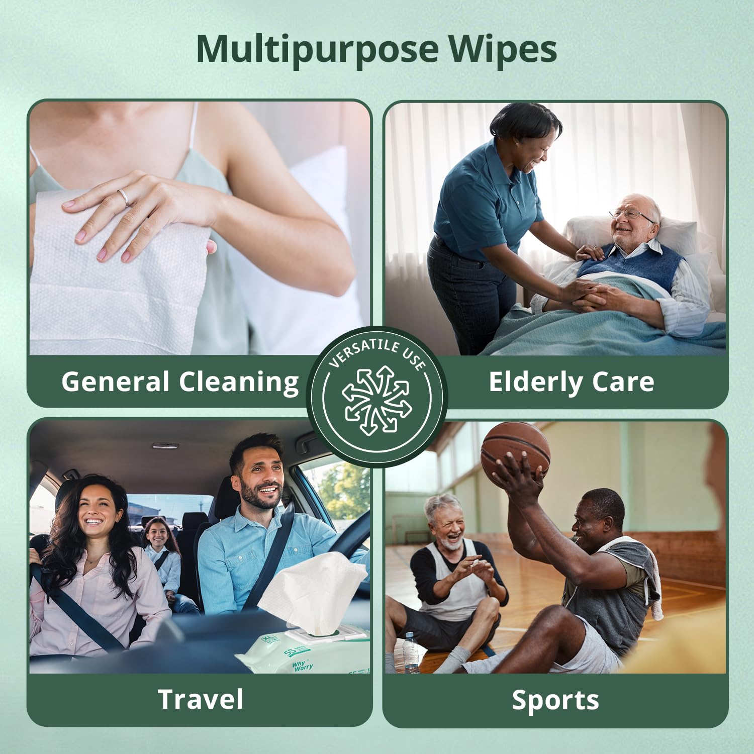 WhyWorry dispensado con tapa abatible conservando humedad y fácil acceso