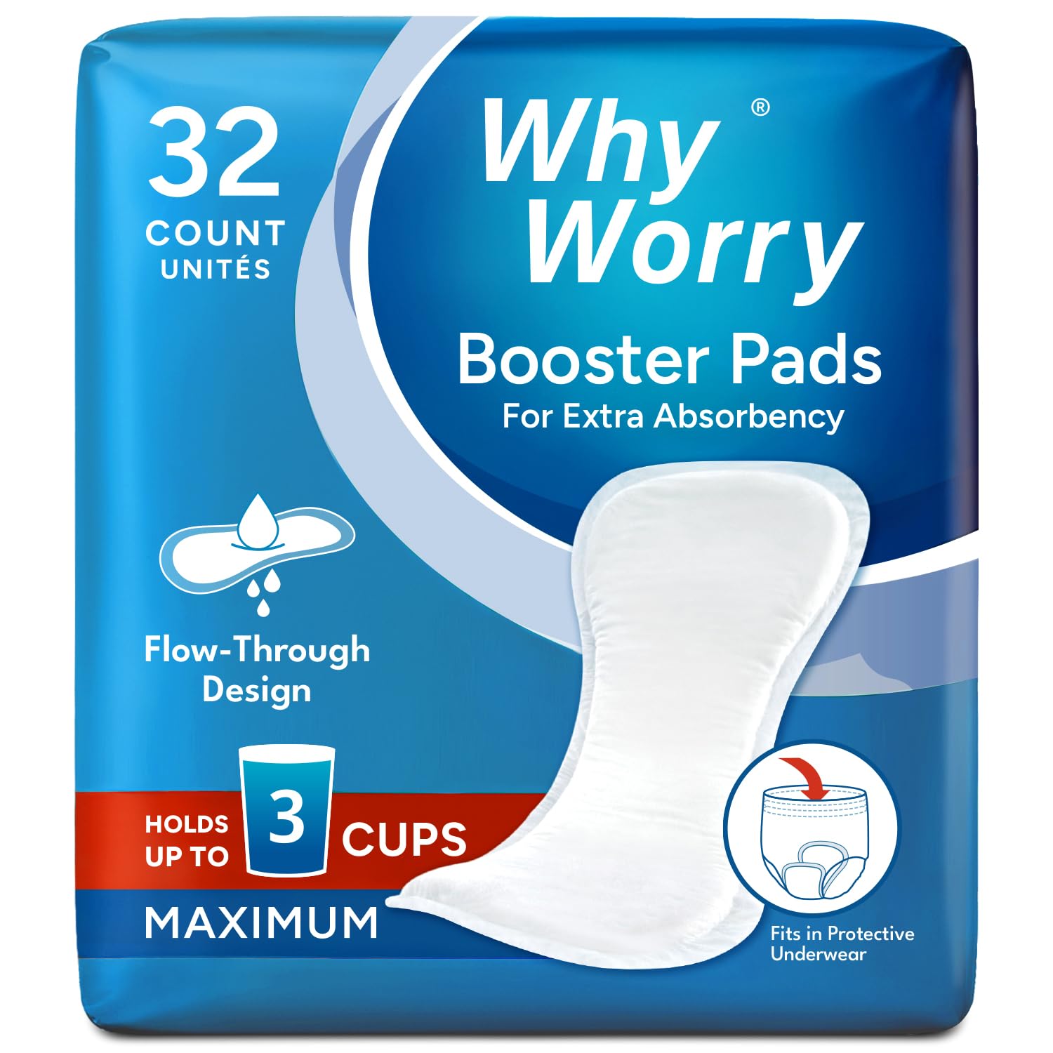 WhyWorry paquete frontal que muestra 32 unidades para mayor protección