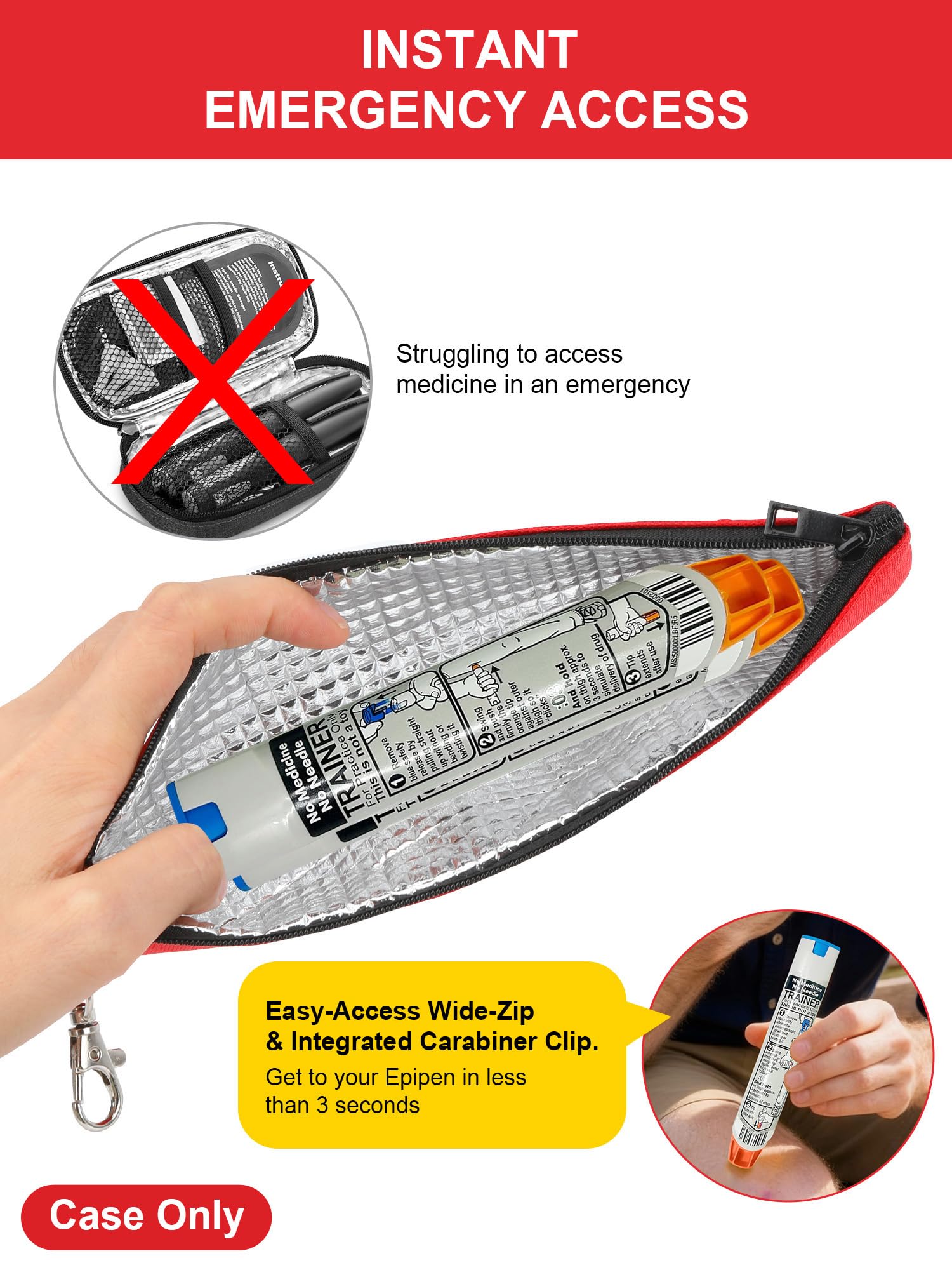 WIBOND mosquetón sujeto a mochila para llevar el autoinyector accesible