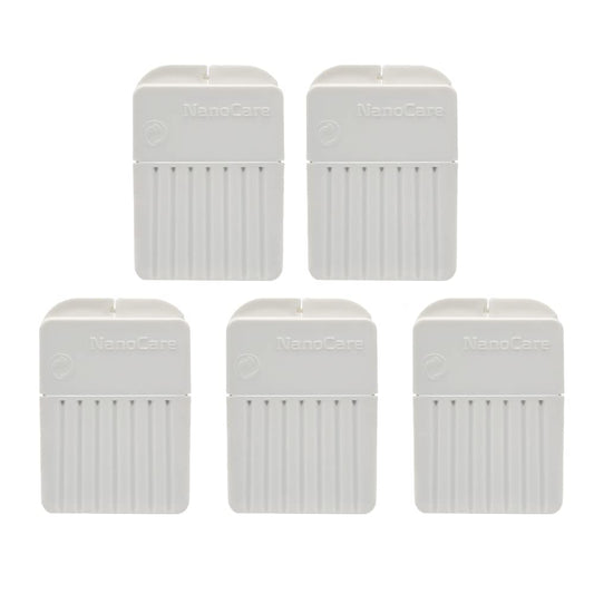 Widex empaque frontal mostrando 5 paquetes y 40 filtros, facilita reposición