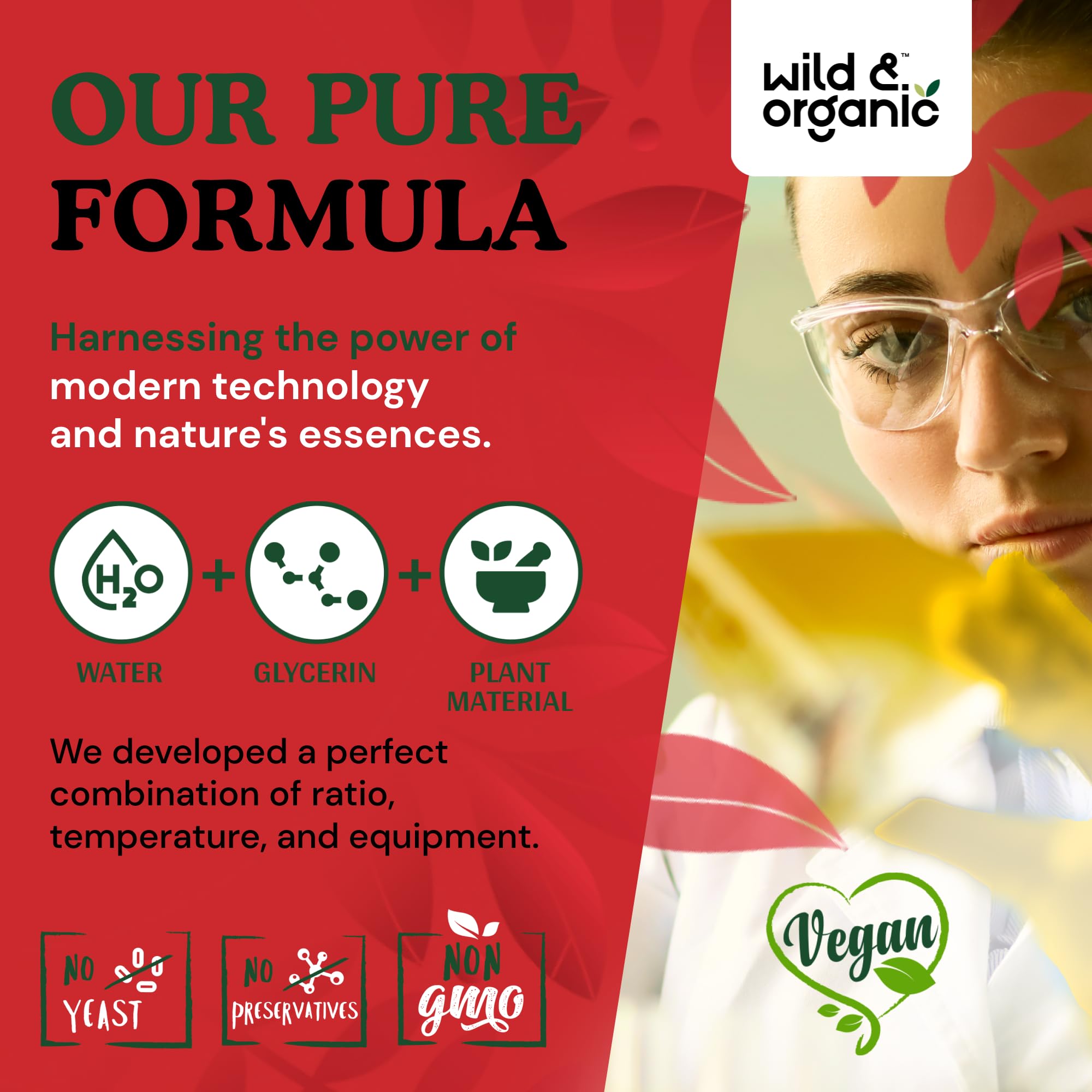 Wild & Organic botella junto a planta para destacar origen natural
