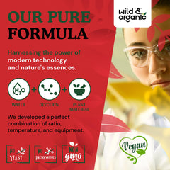 Wild & Organic botella junto a planta para destacar origen natural