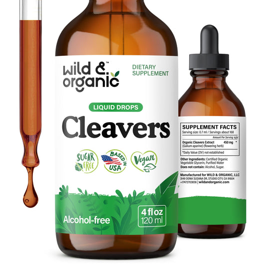 Wild & Organic frasco frontal mostrando etiqueta y tamaño, facilita identificación