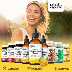 Wild & Organic frasco junto a regla, comparación de tamaño para referencia