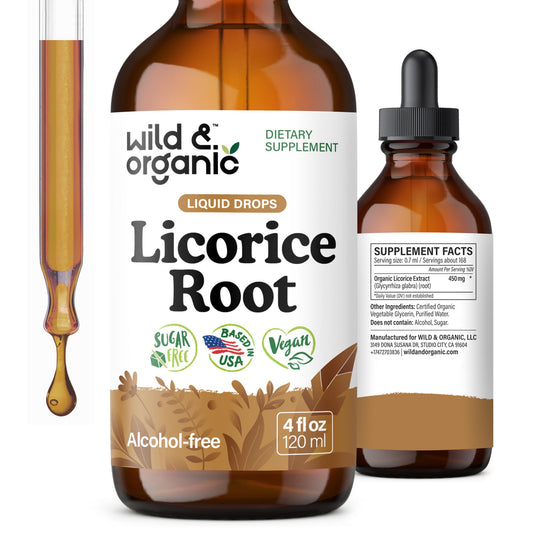 Wild & Organic frasco delantero mostrando etiqueta clara y beneficios