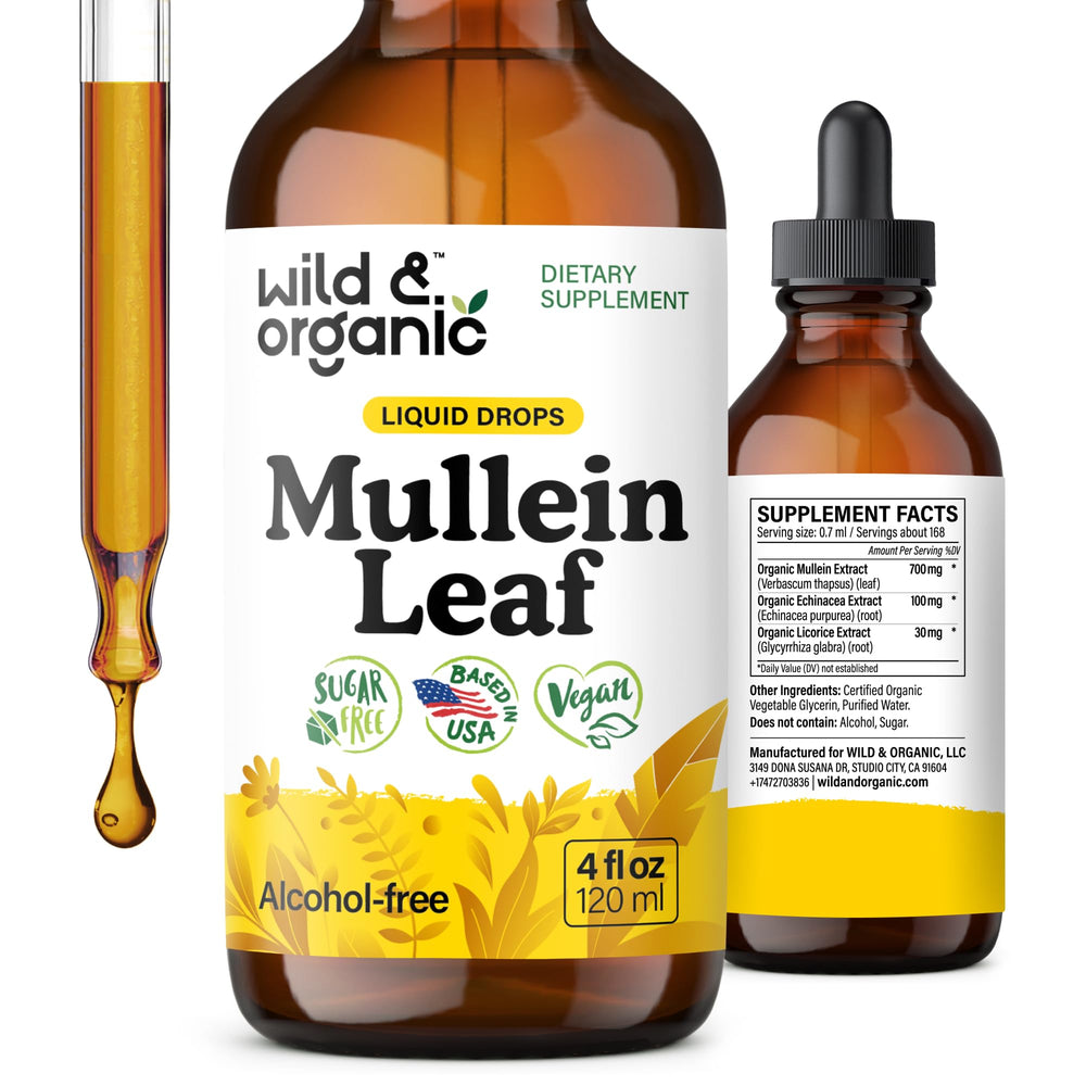 Wild & Organic frasco frontal que muestra la etiqueta y las instrucciones de uso, fácil identificación