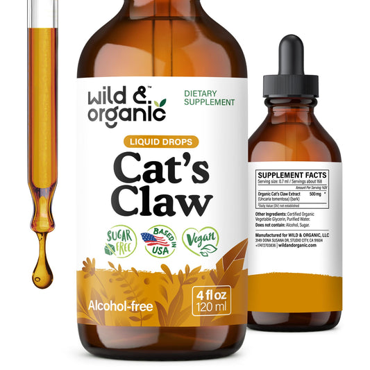 Wild & Organic vista frontal del frasco mostrando marca y formato 4 fl oz