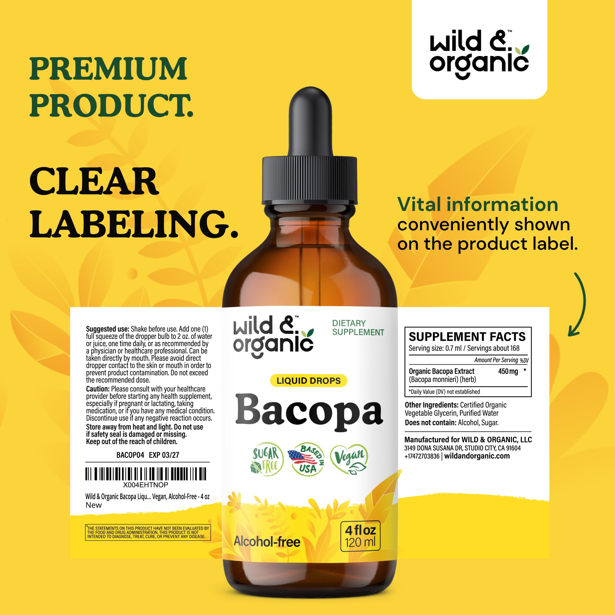 Wild & Organic botella en escritorio para apoyo de enfoque durante trabajo