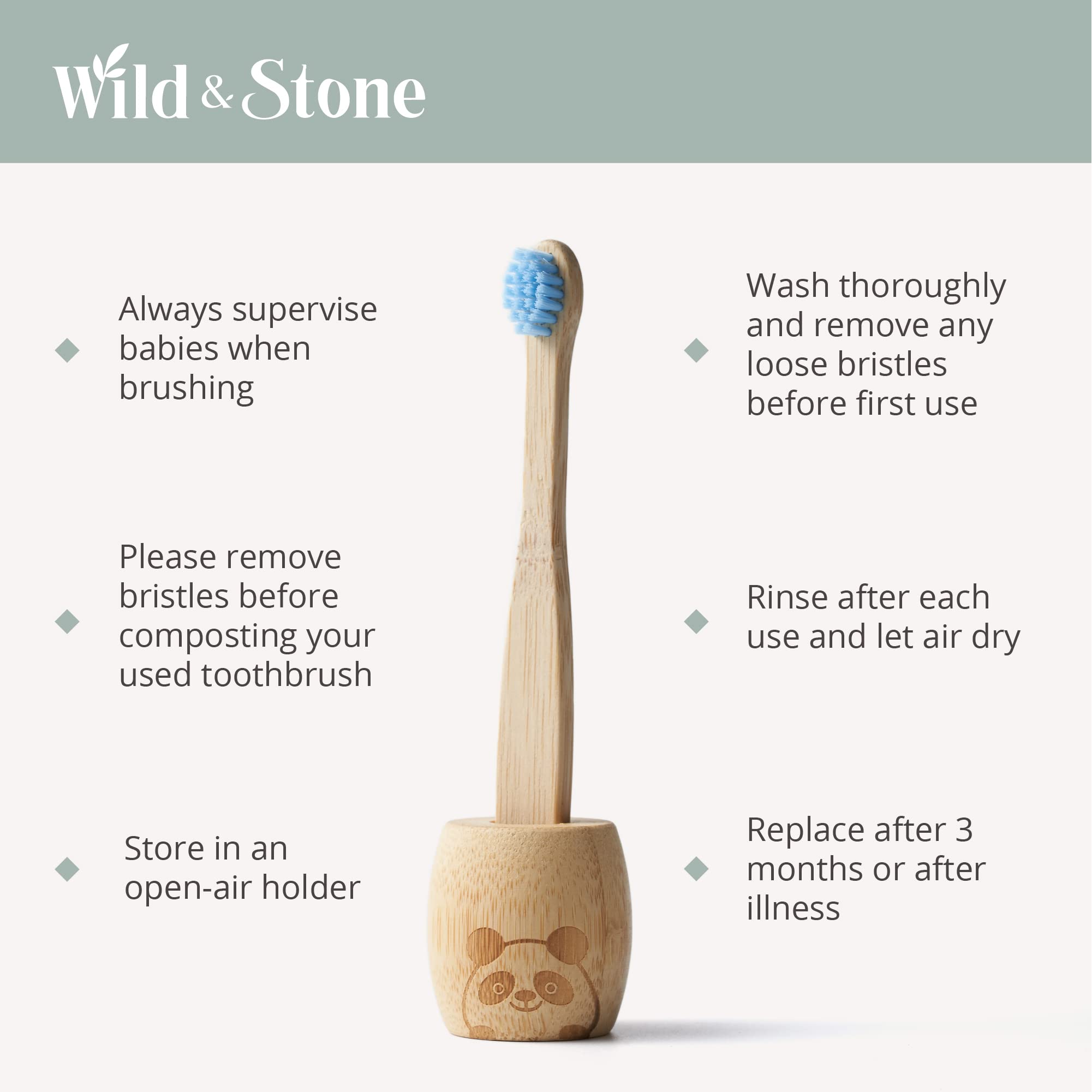 Wild & Stone textura del mango de bambú MOSO, agarre ergonómico y compostable