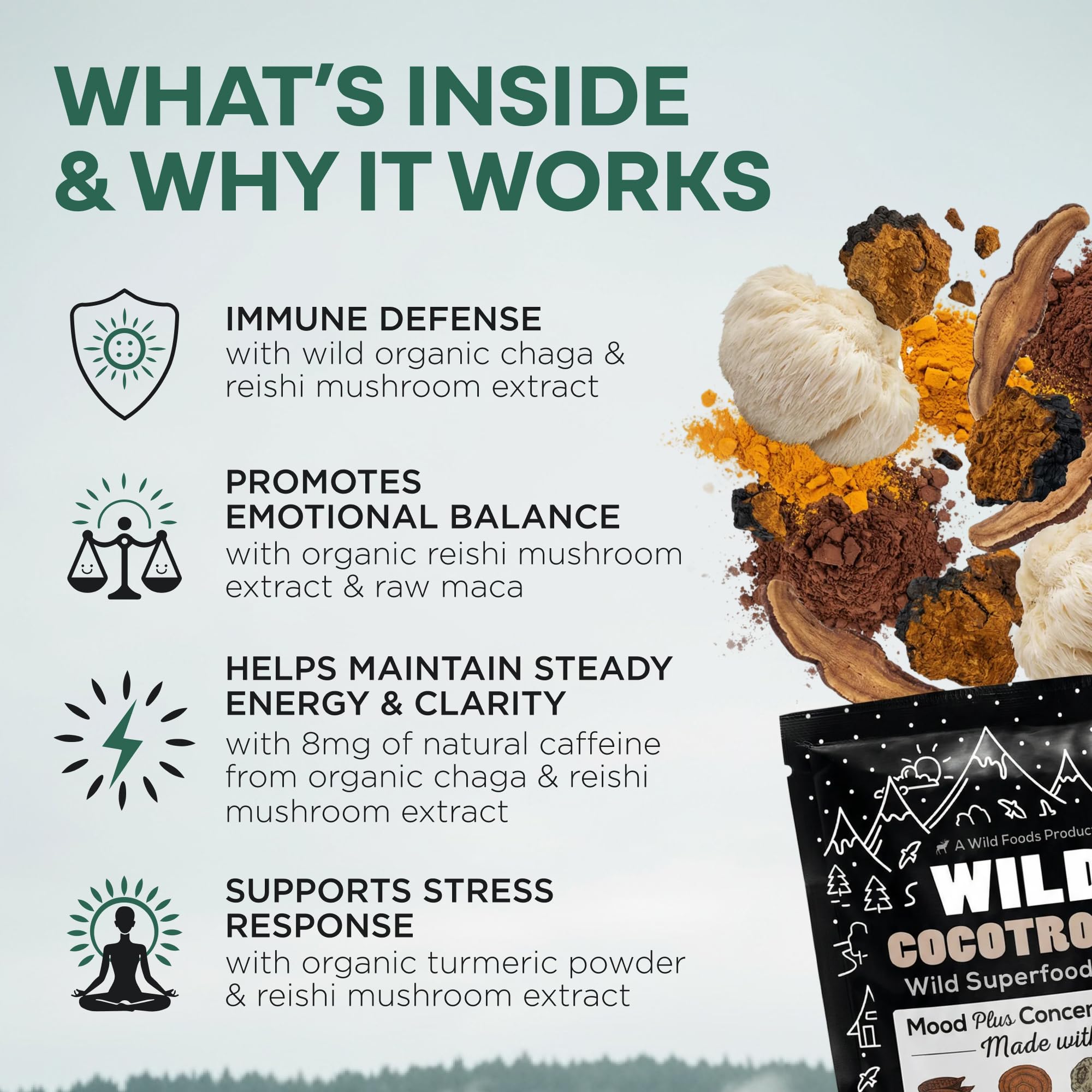 Wild Foods polvo Cocotropic textura fina que facilita mezcla cremosa