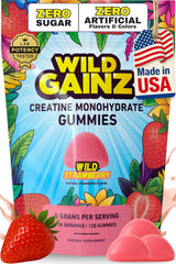 WILD GAINZ frente del empaque mostrando 120 gomitas y conveniencia