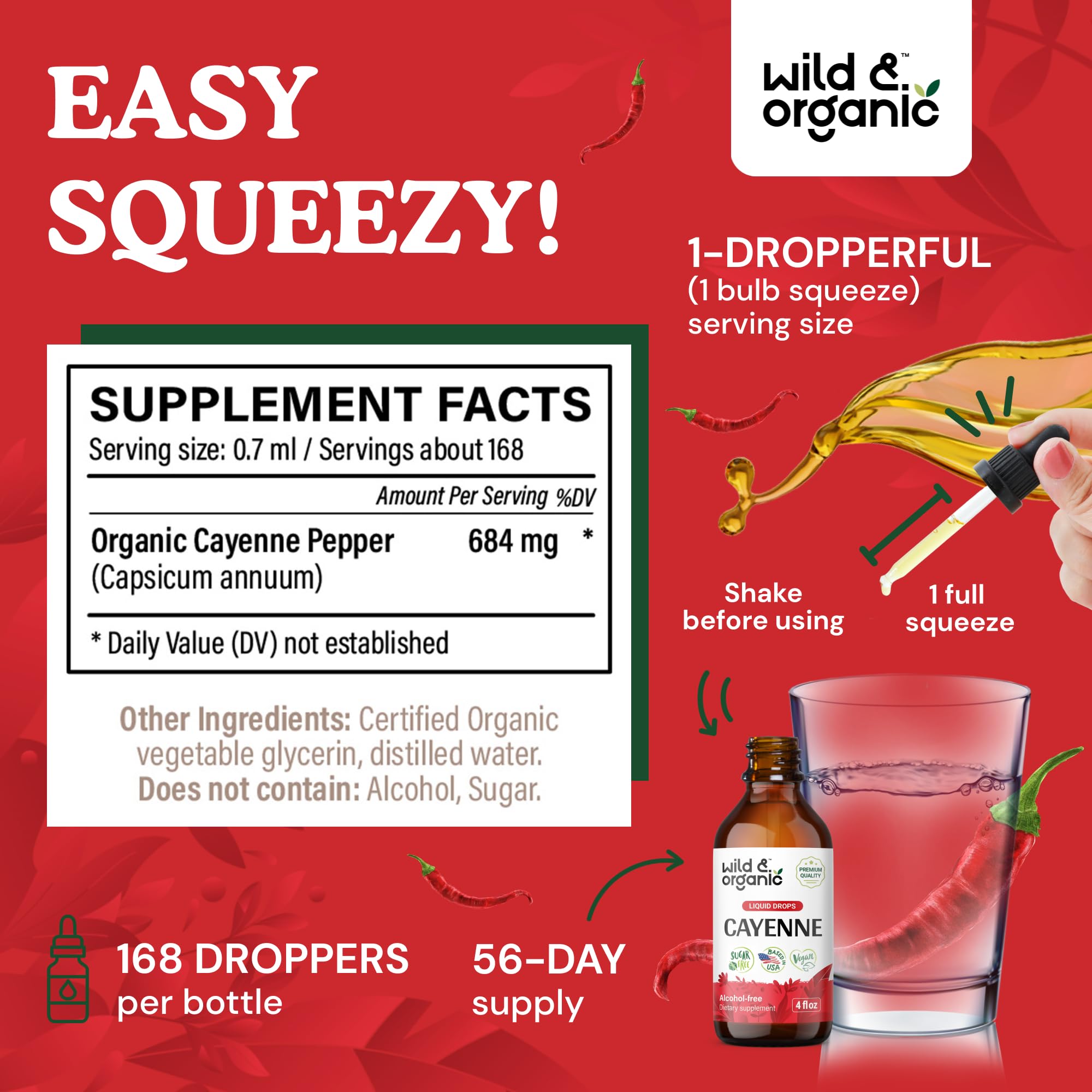 Wild & Organic etiqueta legible con información nutricional y beneficios claros