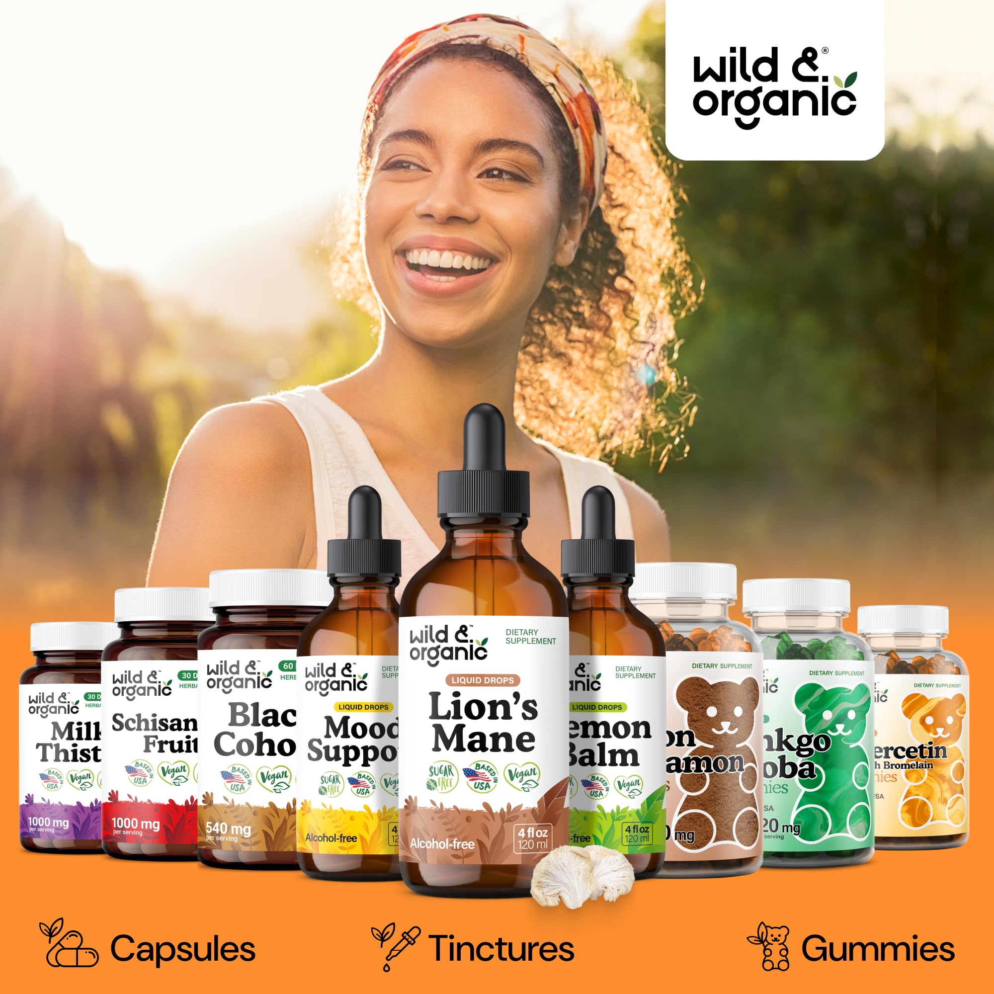 Wild & Organic frasco junto a regla para comparar tamaño y capacidad 4 fl oz