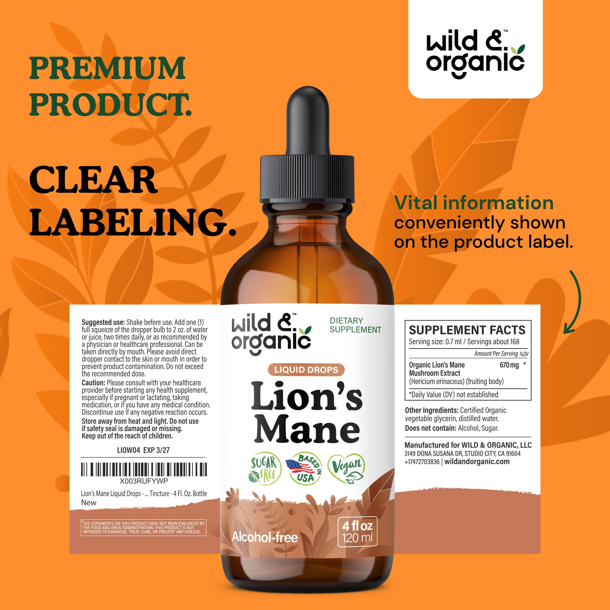 Wild & Organic empaque lateral que resalta que es sin alcohol y vegano