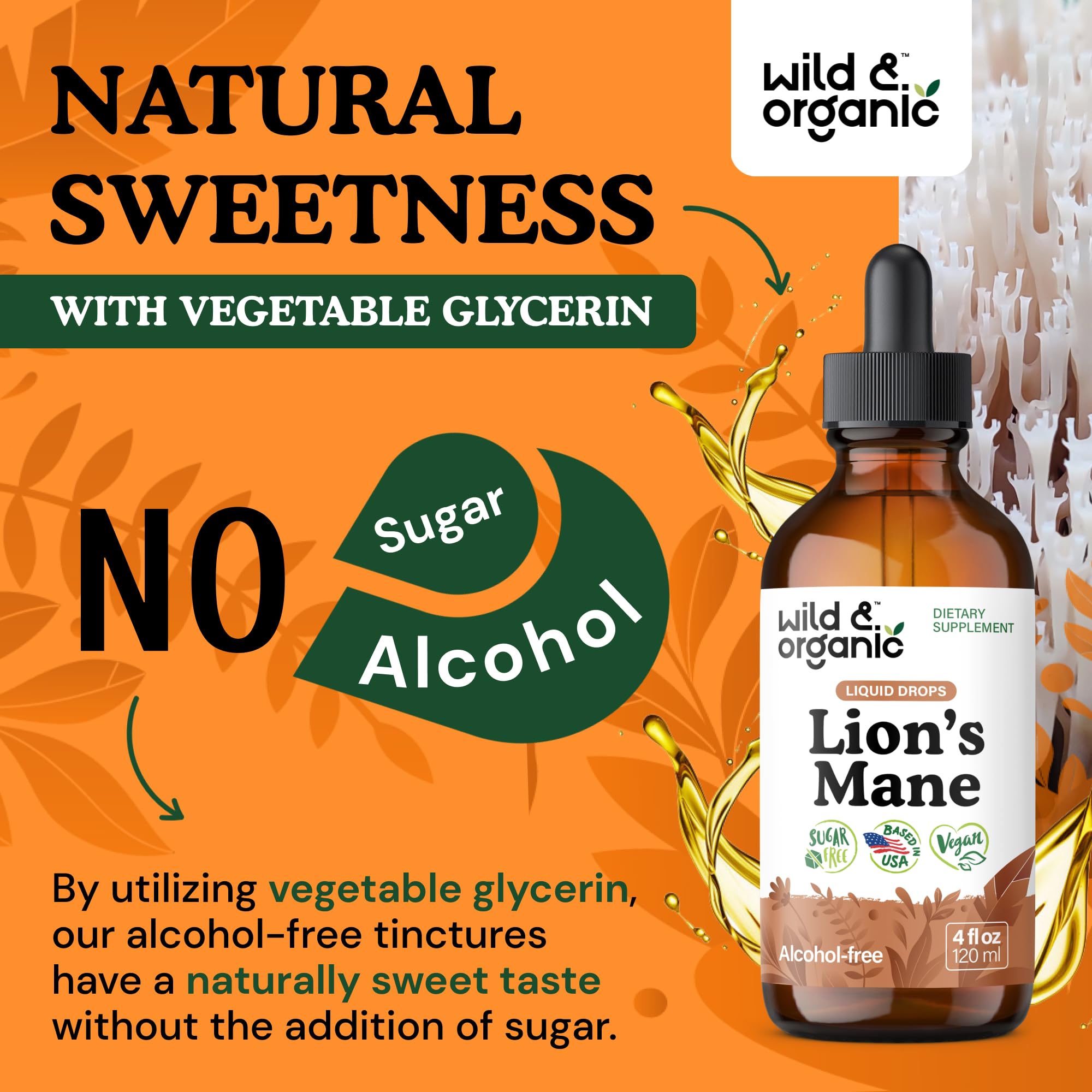 Wild & Organic etiqueta nutricional legible que muestra dosis y extracto por toma