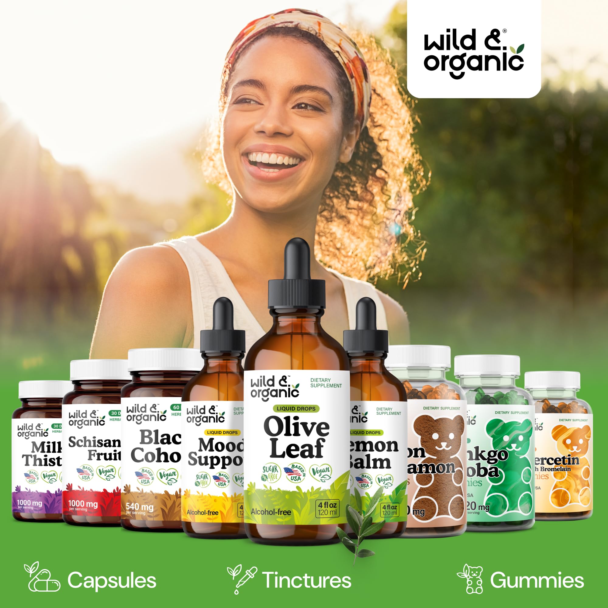 Wild & Organic frasco en mano para comparar escala y almacenamiento fácil