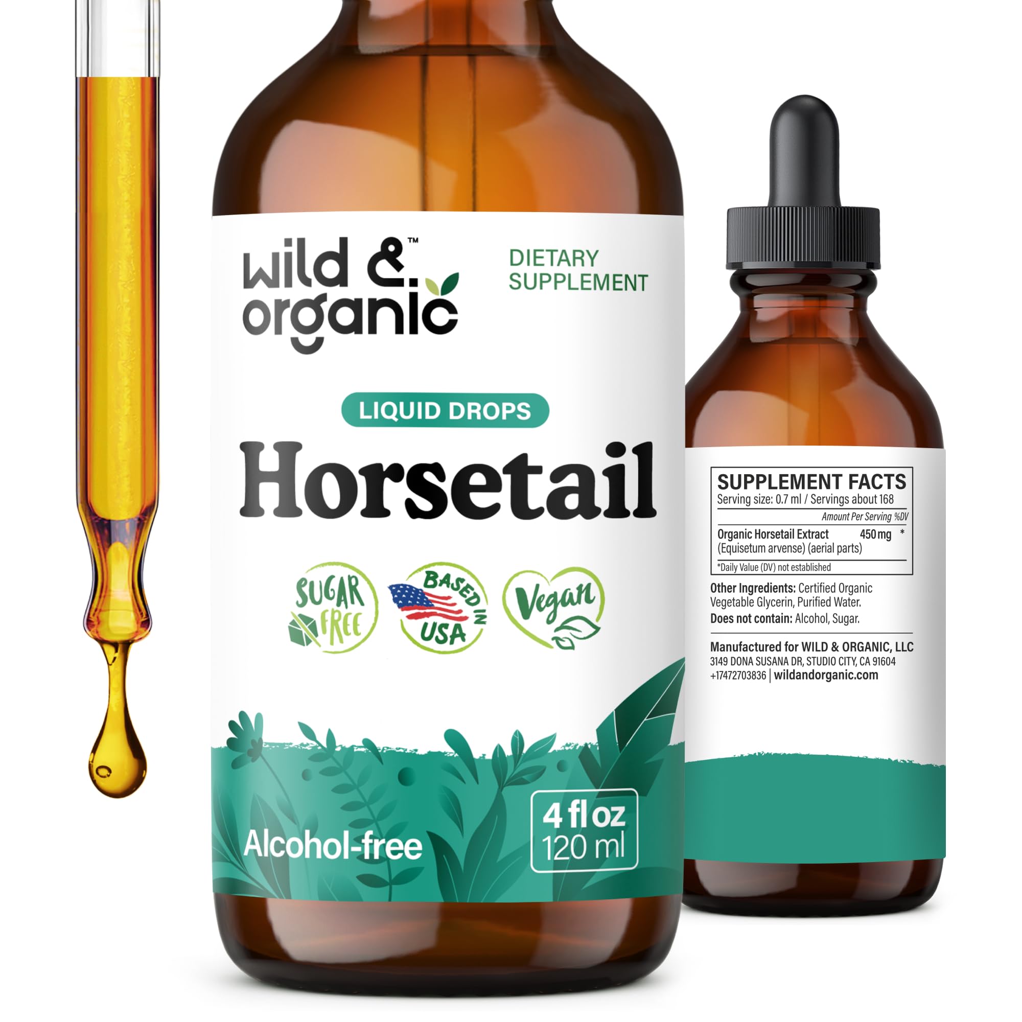 Wild & Organic frasco frontal mostrando el producto y claridad del envase