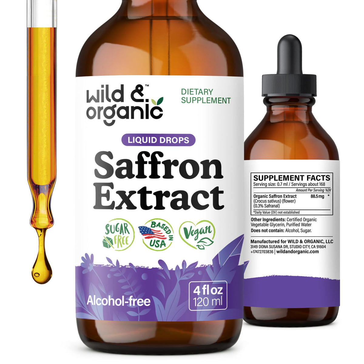 Wild & Organic frasco frontal mostrando la etiqueta clara y beneficios