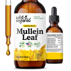 Wild & Organic frasco frontal mostrando la etiqueta y beneficio de apoyo respiratorio