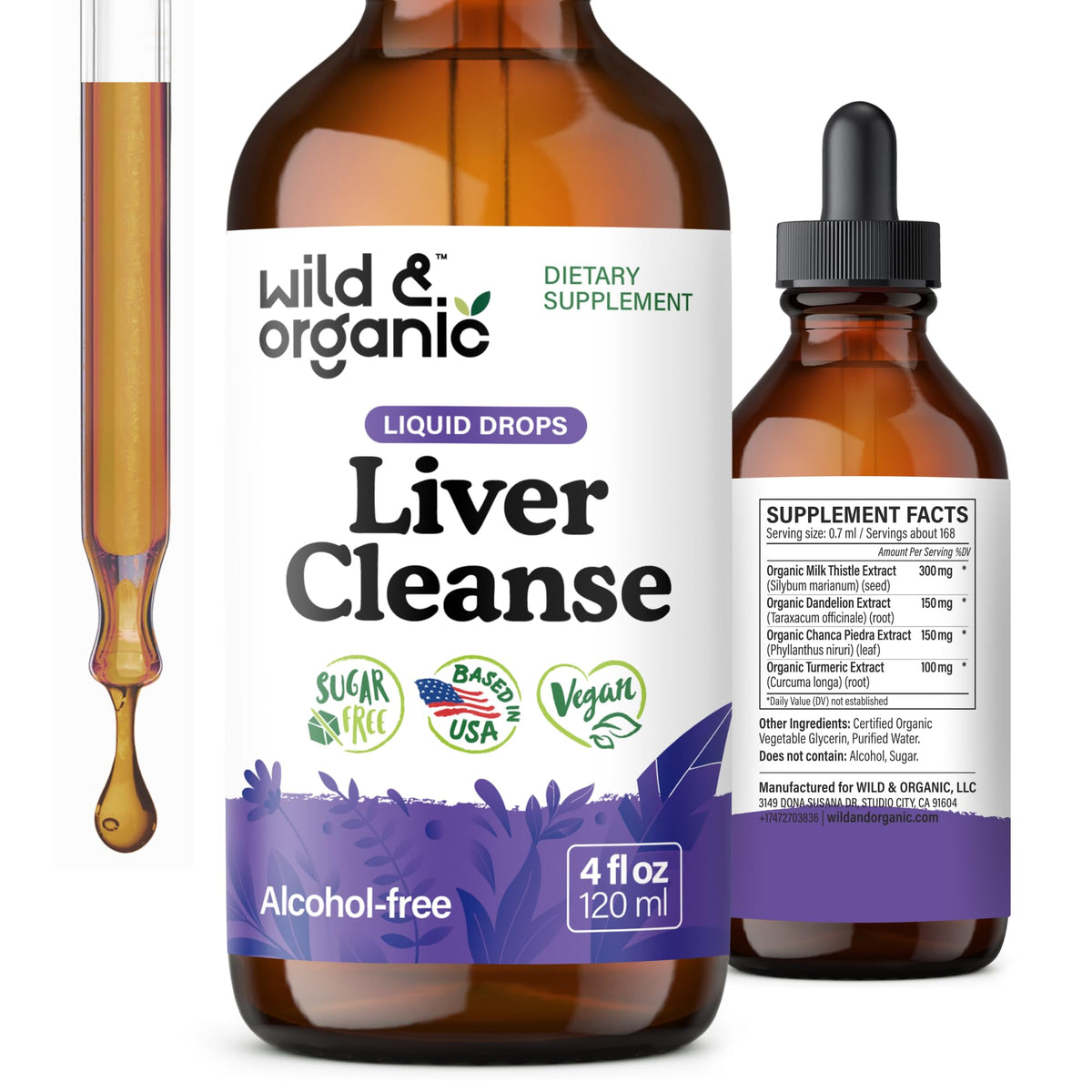 Wild & Organic botella frontal mostrando etiqueta y presentación clara