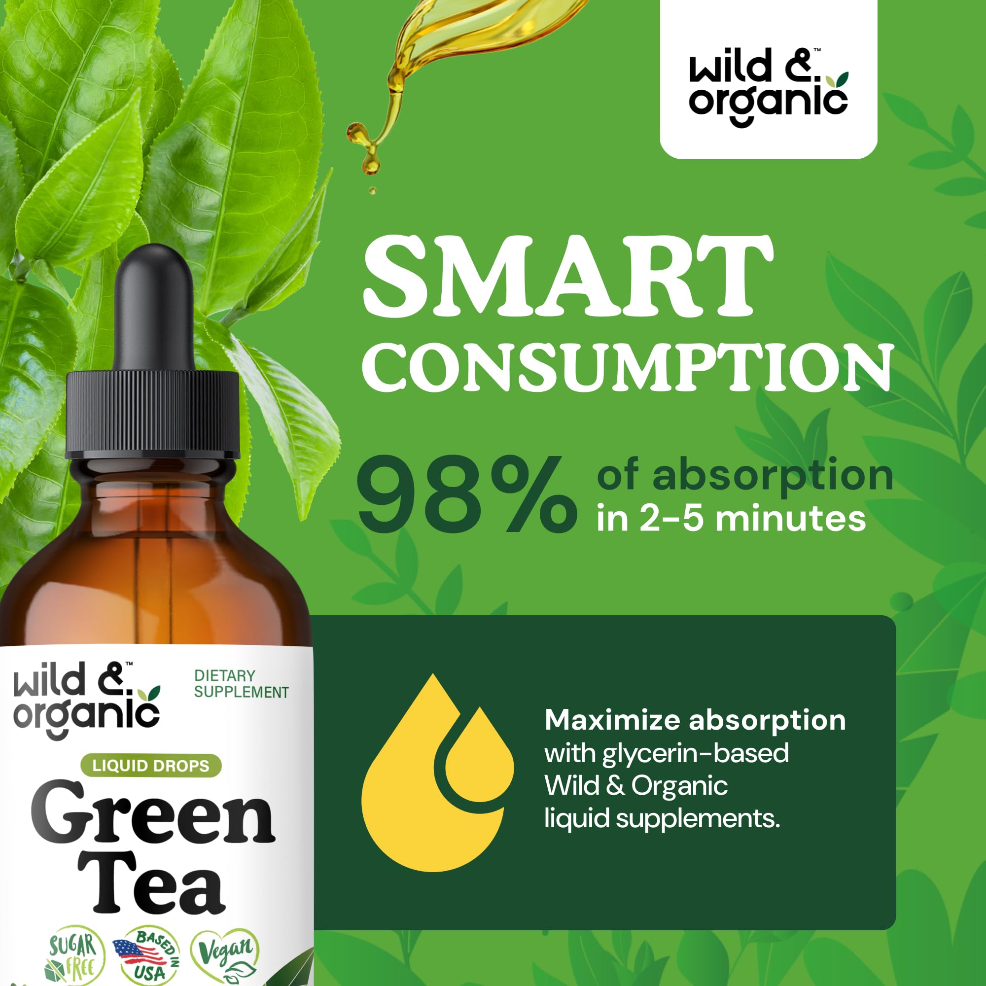 Wild & Organic gotas añadidas a un vaso, fácil mezcla y uso diario