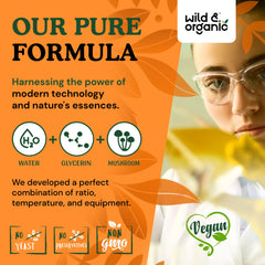 Wild & Organic ingredientes en primer plano destacando glicerina vegetal y extracto