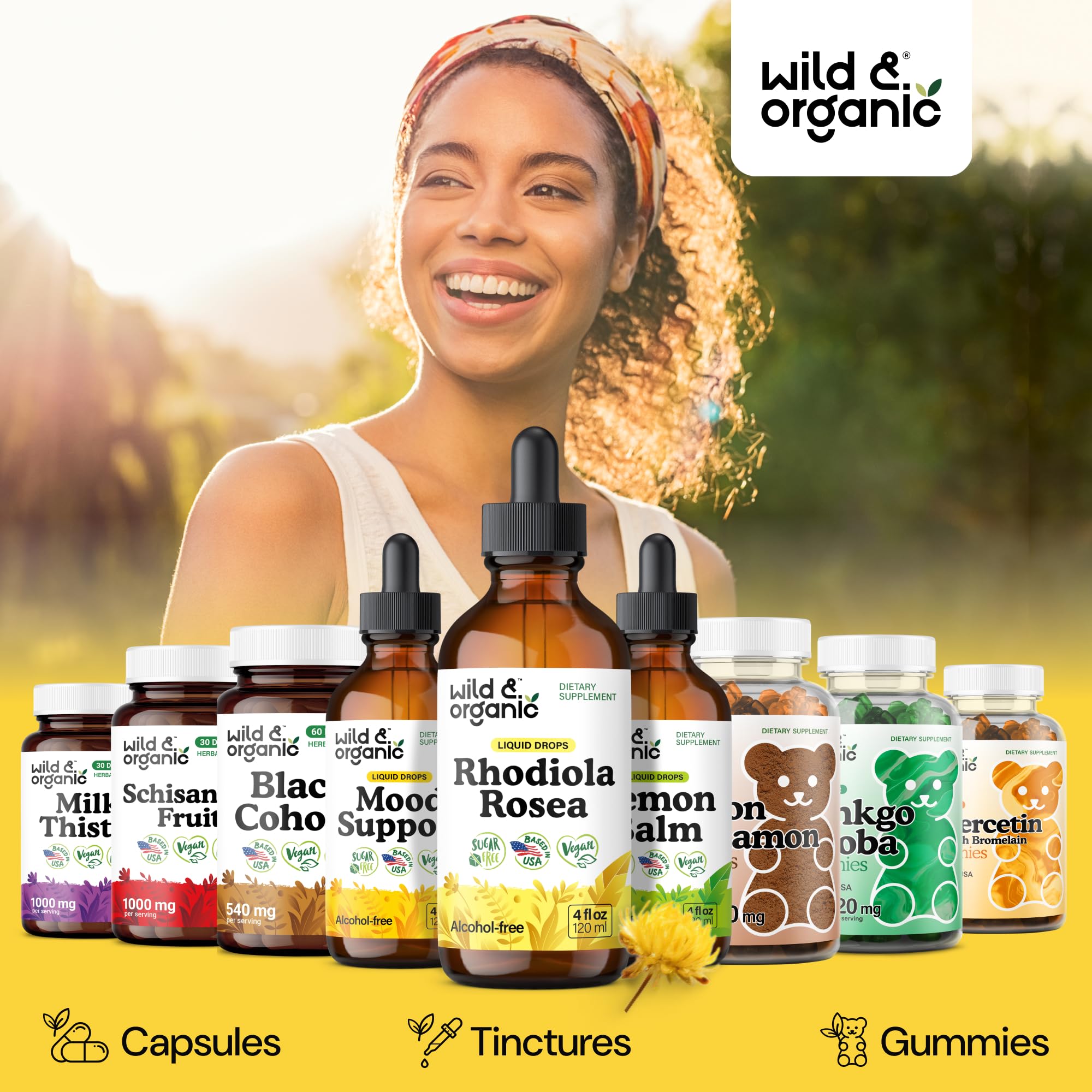 Wild & Organic botella junto a una regla para comparar tamaño compacto