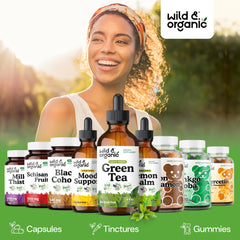 Wild & Organic frasco junto a objeto para escala, demuestra tamaño práctico